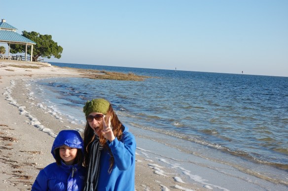 Shivering a bit on the beach