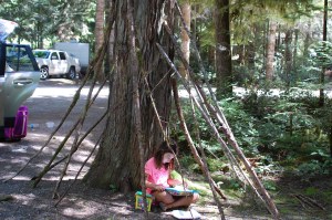 Henna in her lean-to