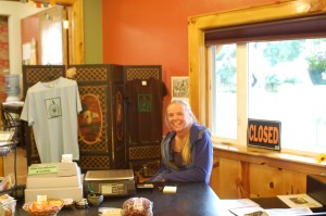 Maggie at the counter