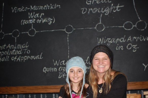 Stina and Henna in front of Dr. Dillamond's lesson plan