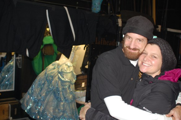 Stina and Mitch (with Glinda's dress in background)