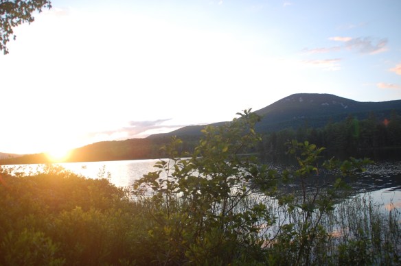 Sun setting over Lake Durant and Blue Mountain
